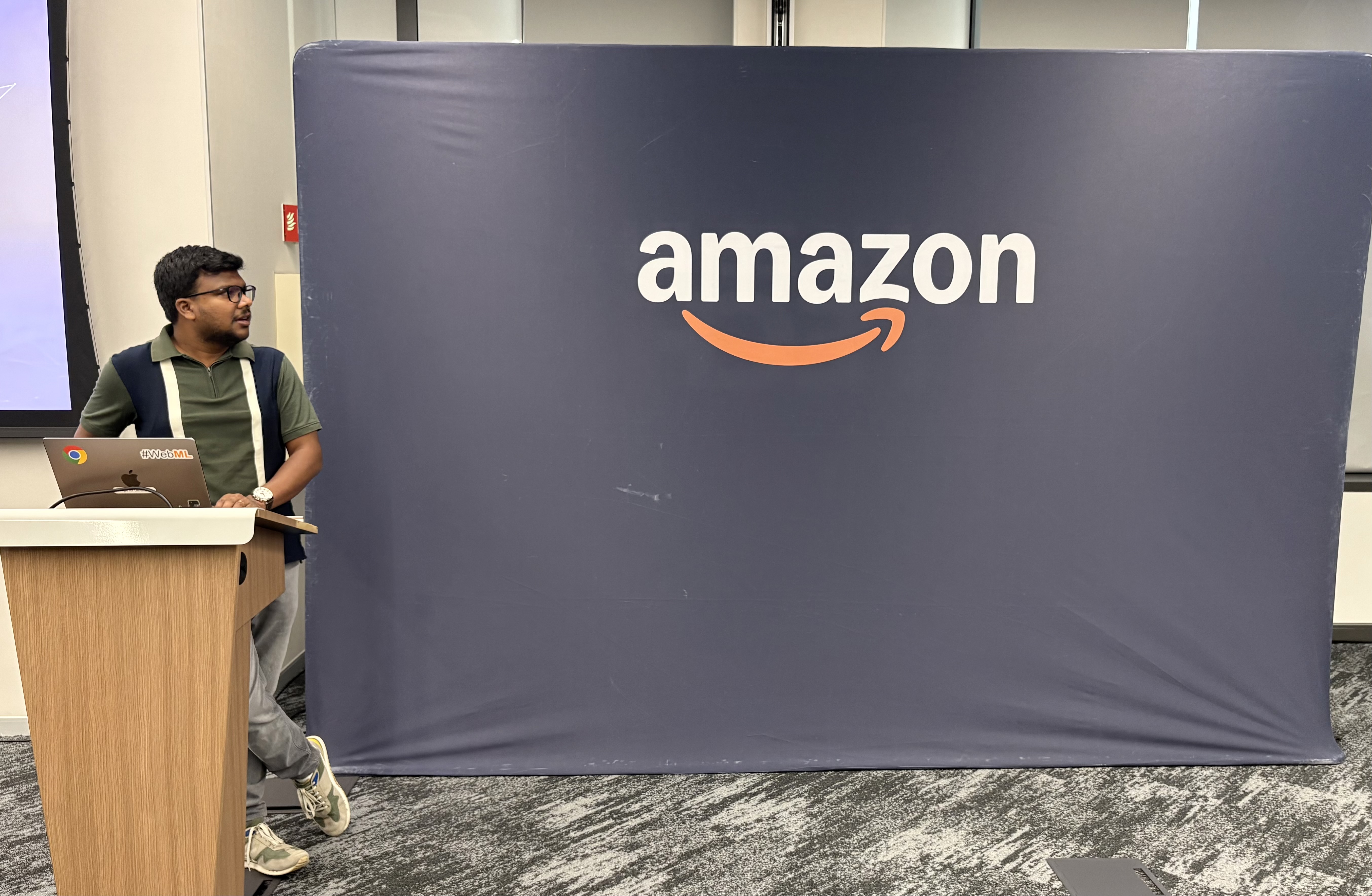 Shabul Hussain Abdul presenting at Amazon podium