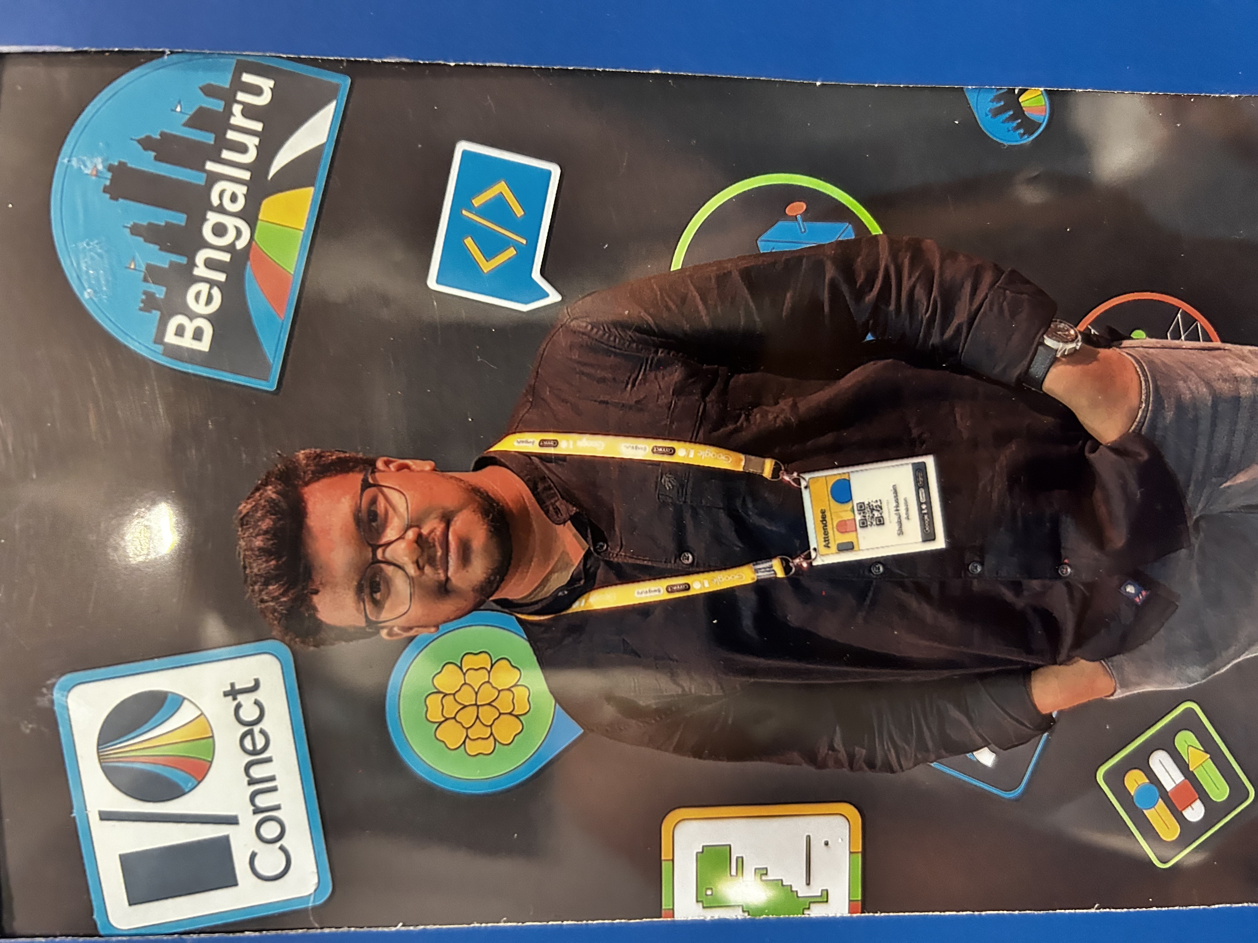 Shabul Hussain at Google IO Connect Bengaluru blue board
